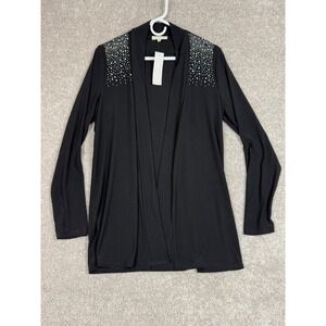 Joie de Vivre Cardigan M Black Studded Rhinestone Open Front Long Sleeve 5084M03